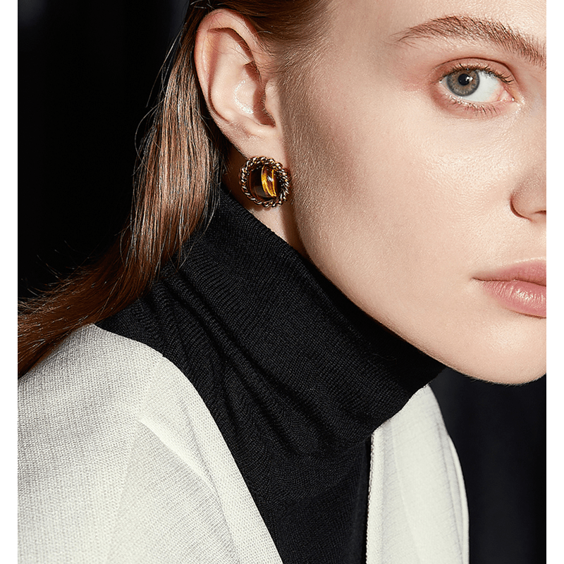 Cat's Eye Stone Earrings: 925 Silver Needle Women's Earrings for Autumn and Winter Ear Jewelry