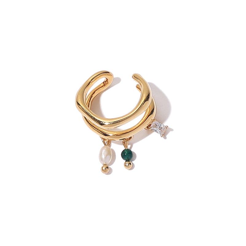 Exquisite Multilayer Ear Cuff with Natural Stones, Genuine Pearls, and Cubic Zirconia for Women