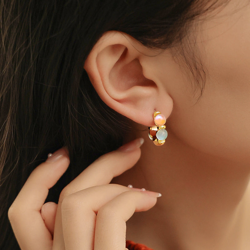 18K Gold-Plated Brass Resin Earrings for Women - Gentle and Sweet Girl Design
