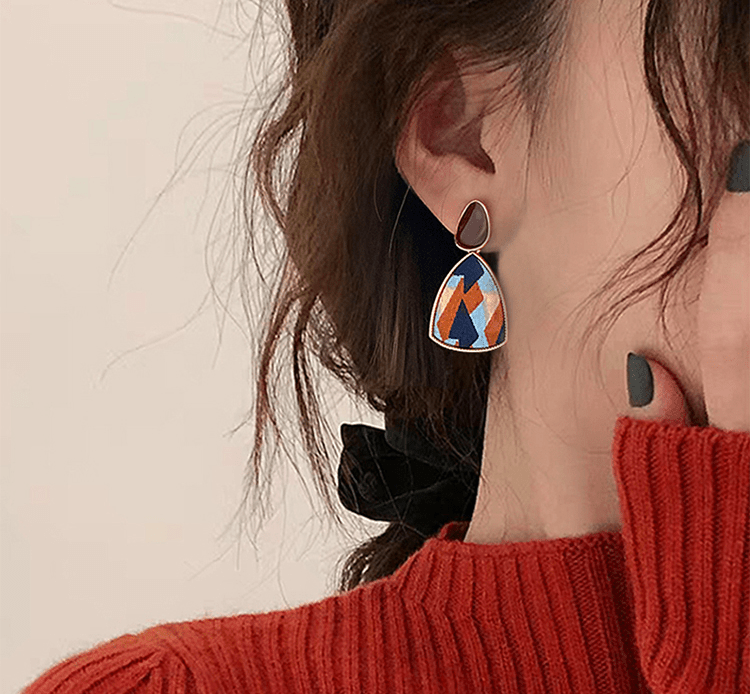 Colorful patchwork geometric earrings for women