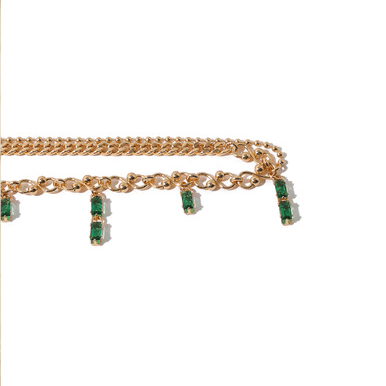 Emerald-Zircon Inlaid Layered Necklace - Sparkling Green Gemstone Pendant, Multi-Layered Design
