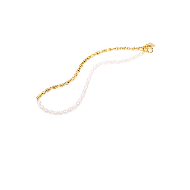 Elegant Chain Panel Necklace with Natural Real Pearls