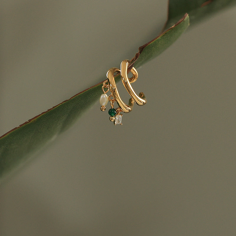 Exquisite Multilayer Ear Cuff with Natural Stones, Genuine Pearls, and Cubic Zirconia for Women