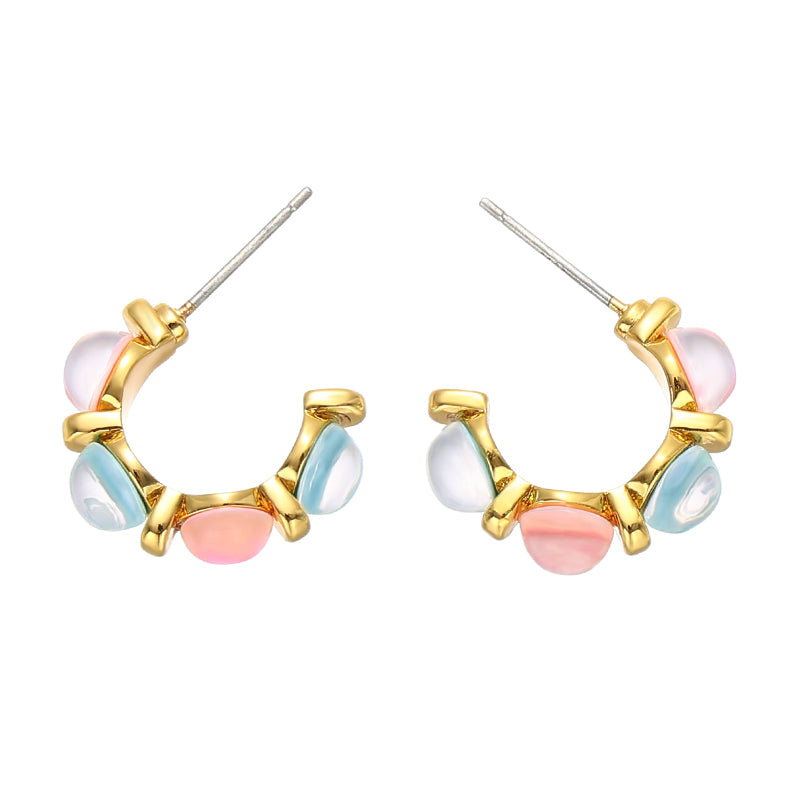 18K Gold-Plated Brass Resin Earrings for Women - Gentle and Sweet Girl Design