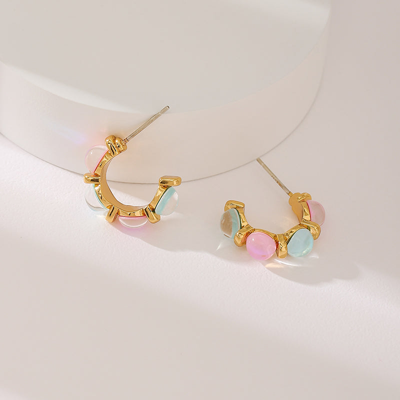 18K Gold-Plated Brass Resin Earrings for Women - Gentle and Sweet Girl Design