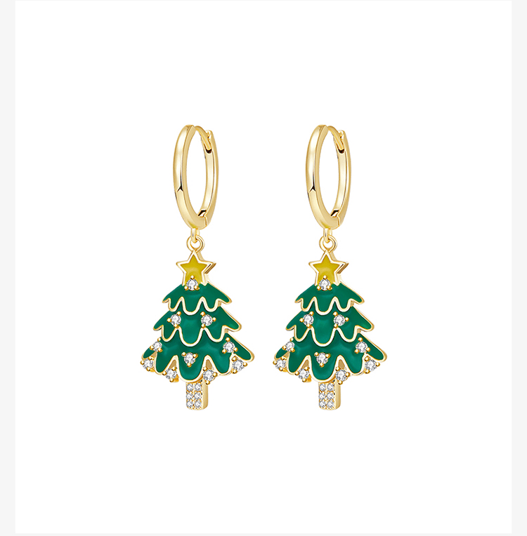 Women's Green Christmas Tree Earrings for Autumn and Winter