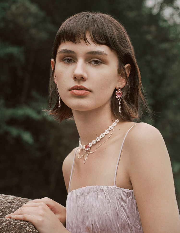 Pink Love Earrings - Women's 925 Silver Needle Earrings