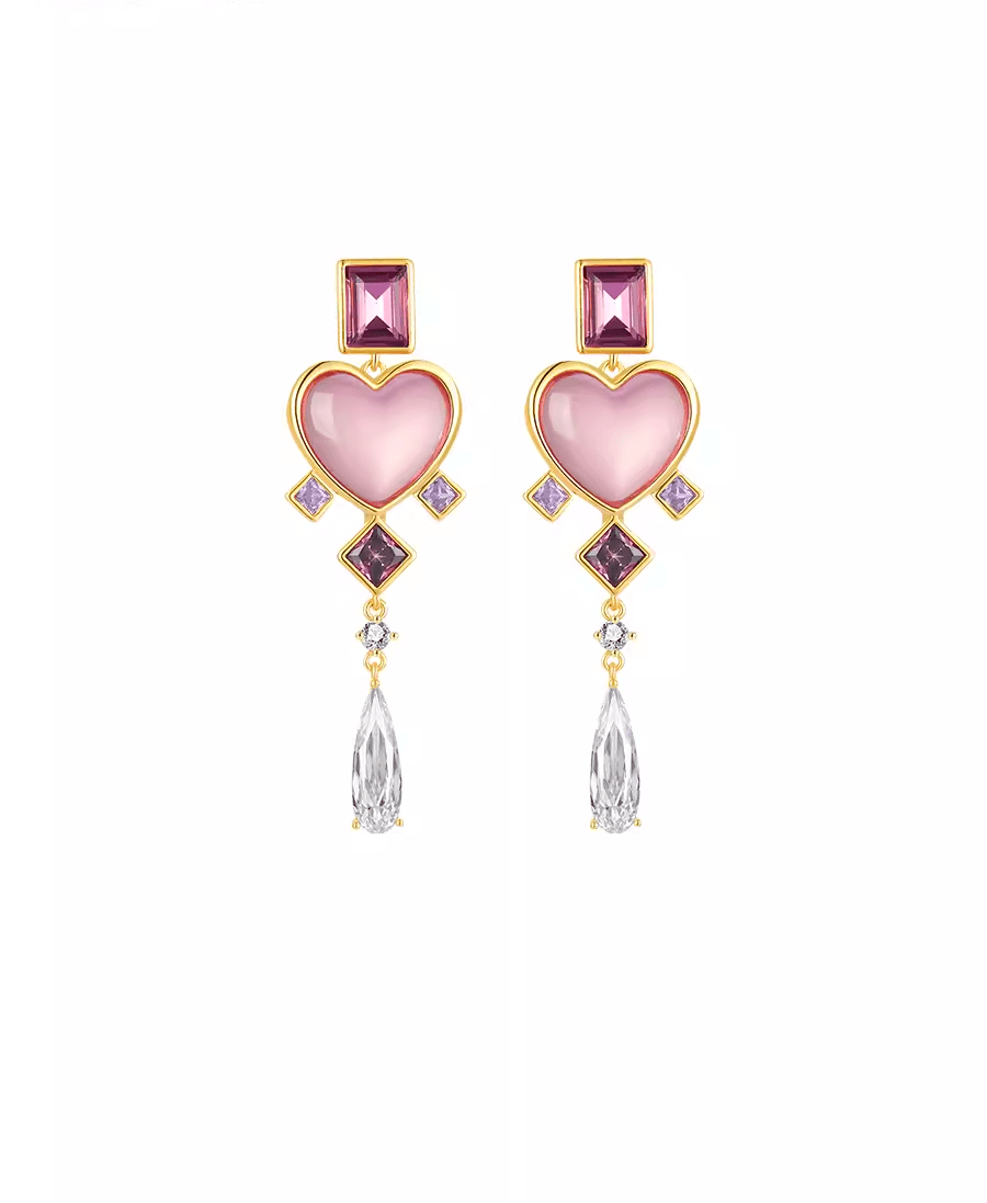 Pink Love Earrings - Women's 925 Silver Needle Earrings