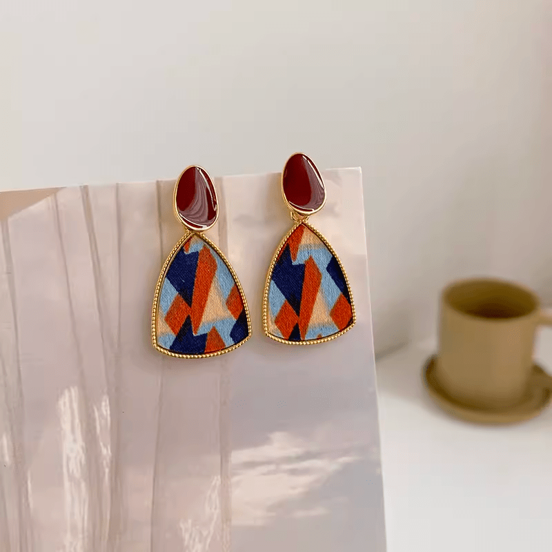Colorful patchwork geometric earrings for women