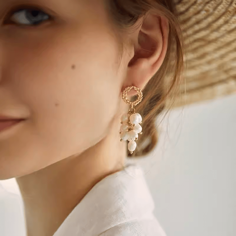 Elegant Long Natural Pearl Earrings for Women - Timeless Beauty