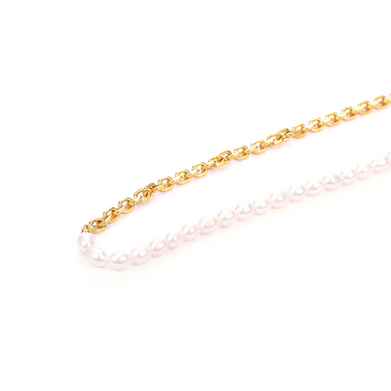 Elegant Chain Panel Necklace with Natural Real Pearls